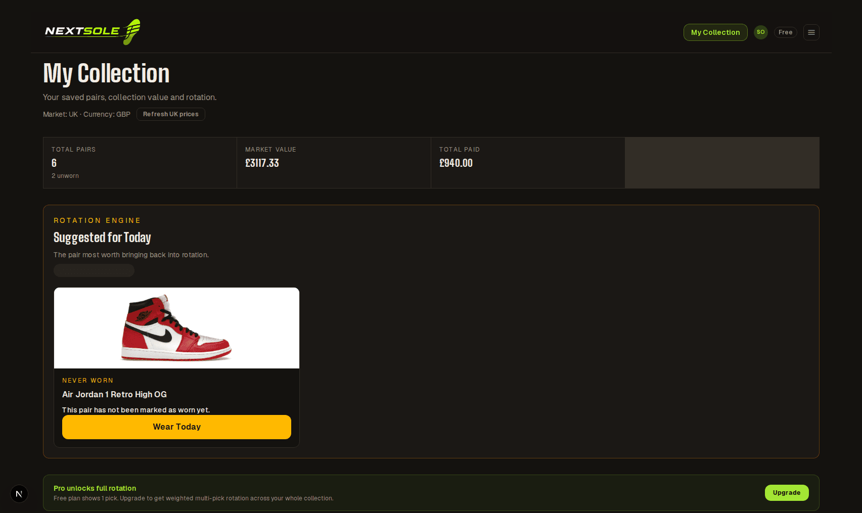 Nextsole — My Collection overview with market value and rotation engine
